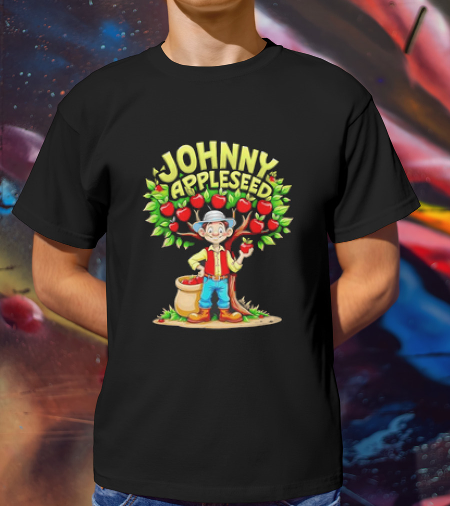 Johnny Appleseed Cartoon Under Apple Tree T-Shirt