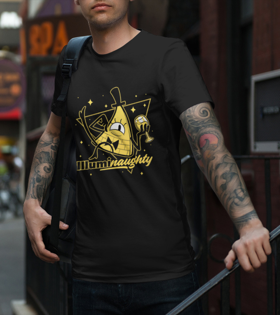 Illuminaughty Naughty Bill Cipher With Drink And Stars T-Shirt