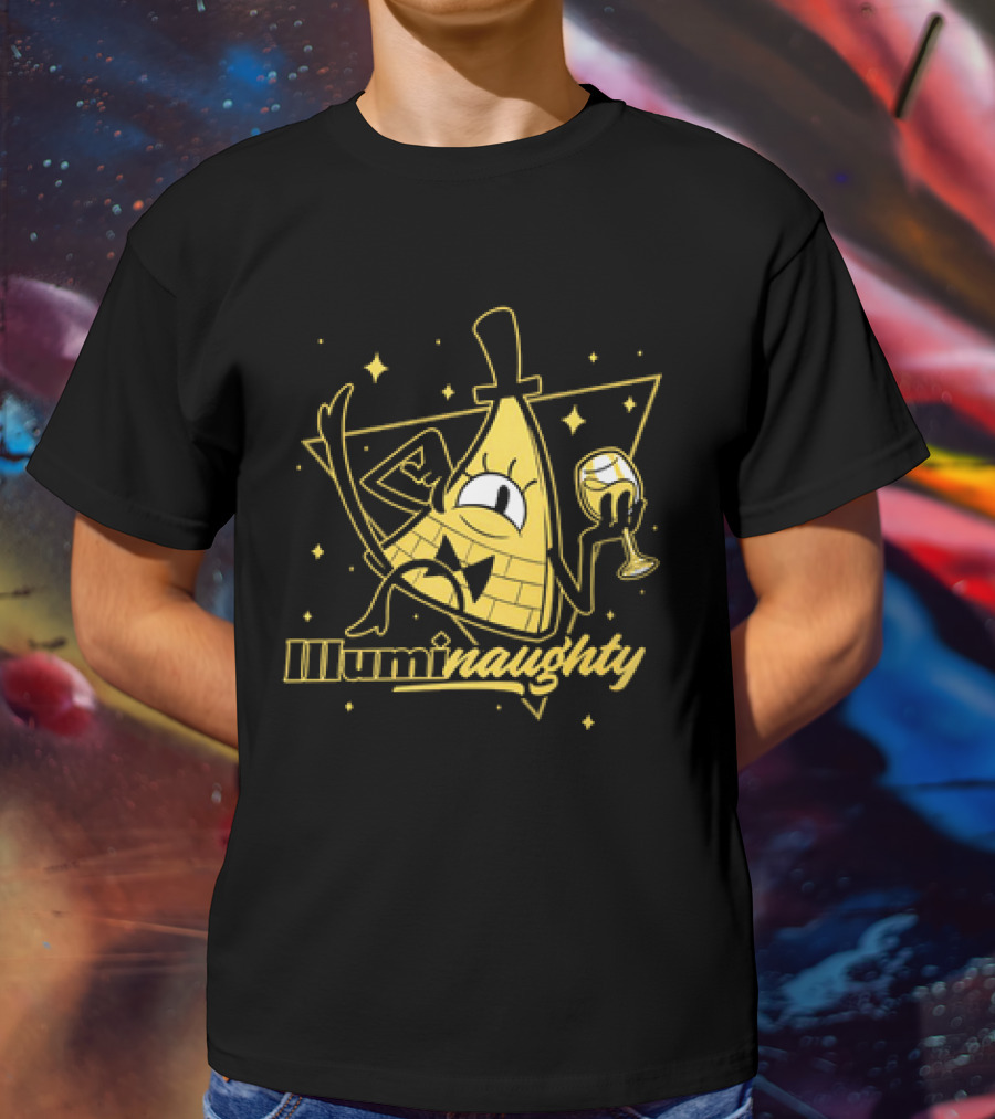 Illuminaughty Naughty Bill Cipher With Drink And Stars T-Shirt