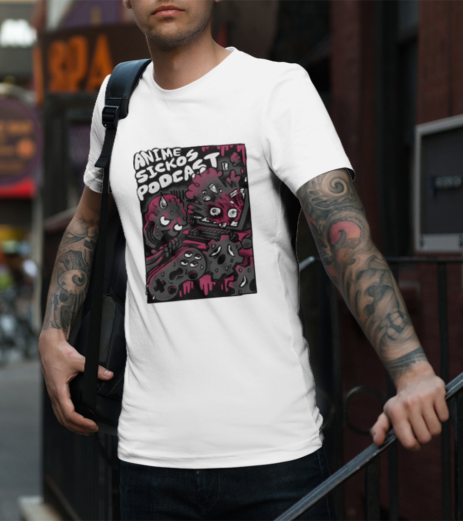 Anime Sickos Podcast Game Controllers Dripping Pink And Black Monster Faces T-Shirt