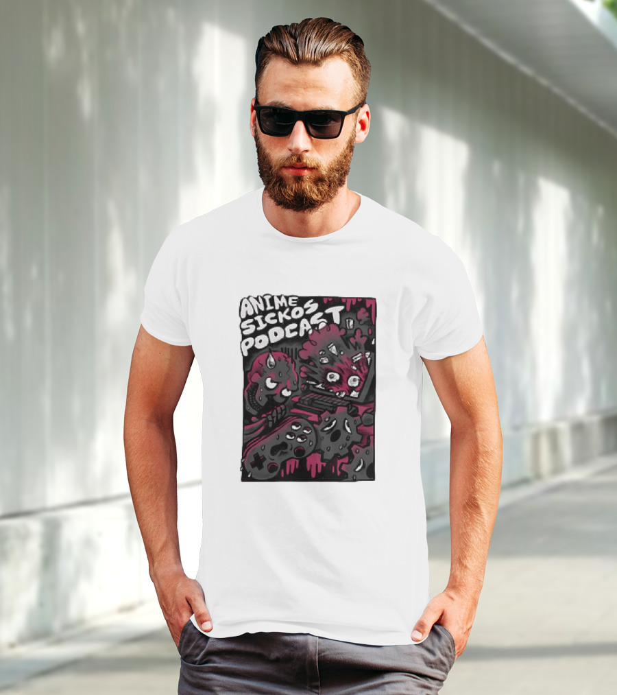 Anime Sickos Podcast Game Controllers Dripping Pink And Black Monster Faces T-Shirt