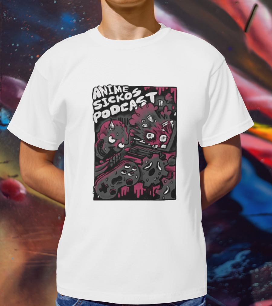Anime Sickos Podcast Game Controllers Dripping Pink And Black Monster Faces T-Shirt