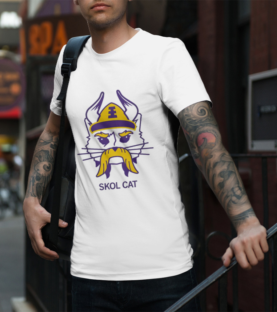 Los Angeles Lakers Skol Cat Viking Helmet Mustache T-Shirt