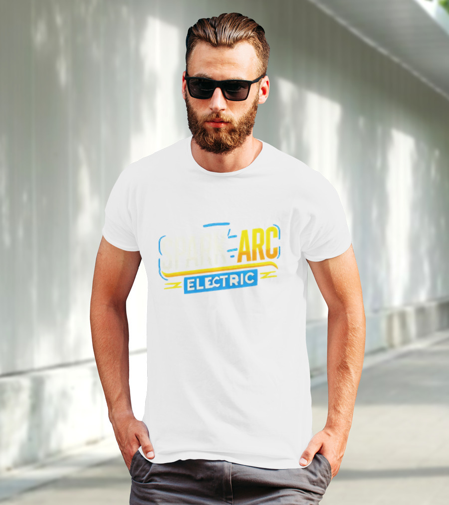 Spark And Arc Electric Bold Yellow And Blue Text T-Shirt