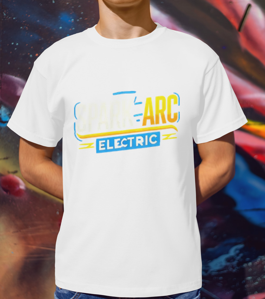 Spark And Arc Electric Bold Yellow And Blue Text T-Shirt