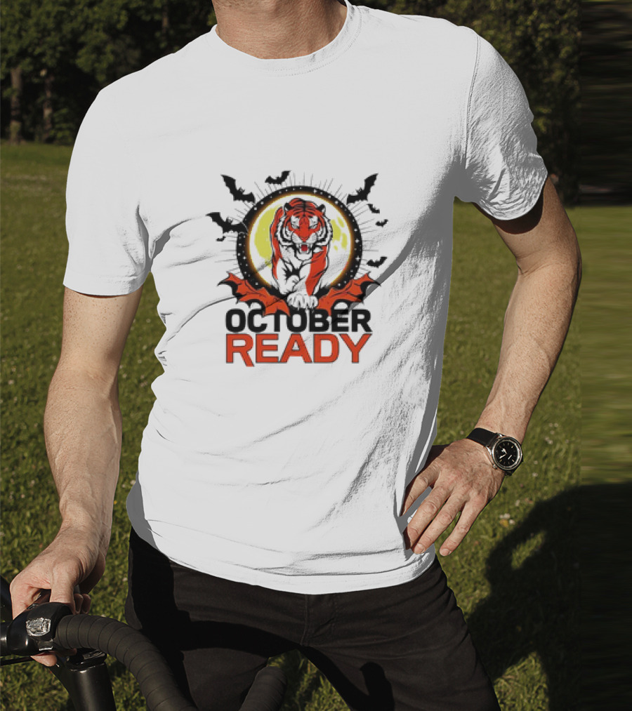 October Ready Tiger Bats Moon T-Shirt