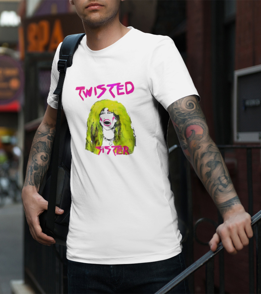 Twisted Sister Cartoon Portrait Neon Hair Rock Face T-Shirt