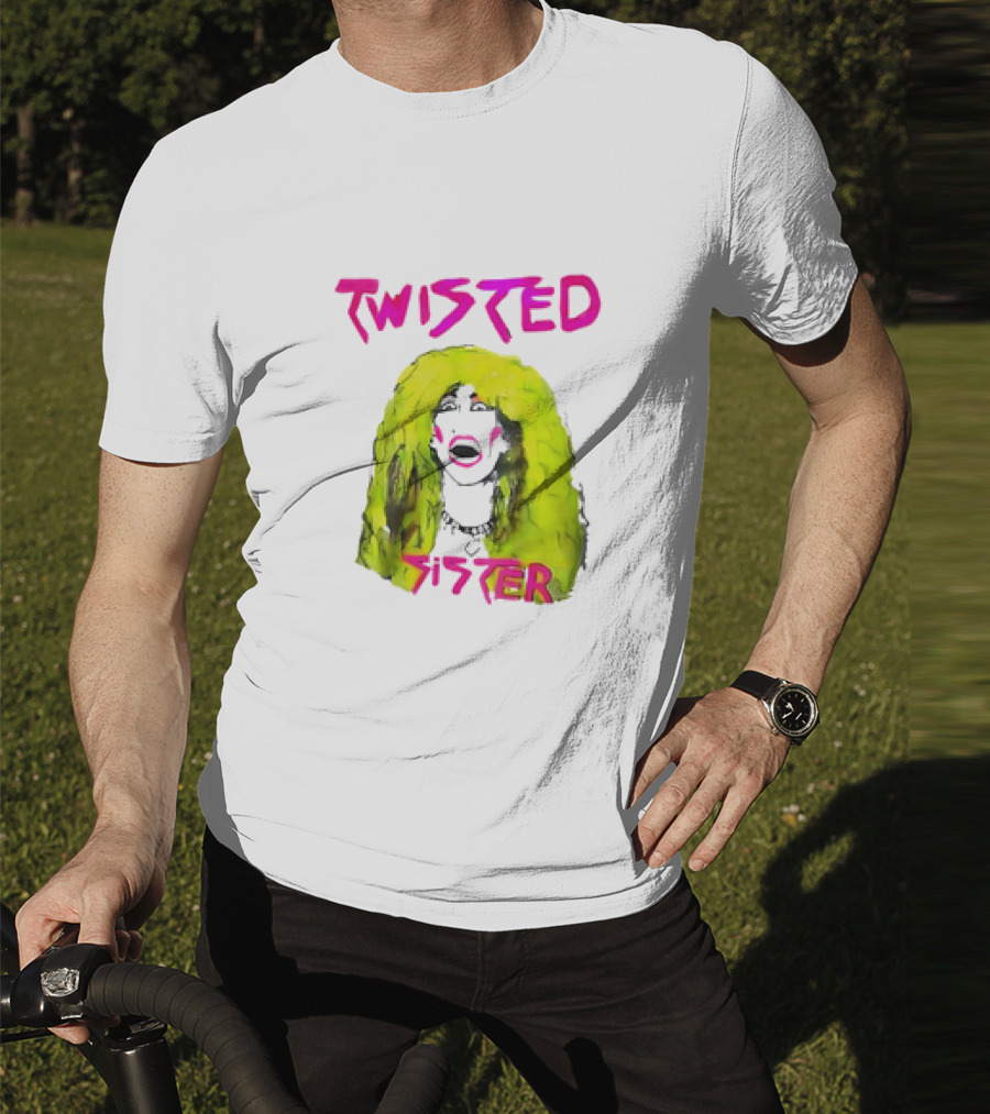Twisted Sister Cartoon Portrait Neon Hair Rock Face T-Shirt