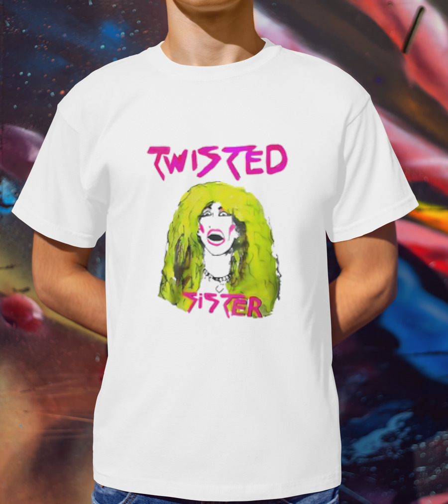 Twisted Sister Cartoon Portrait Neon Hair Rock Face T-Shirt
