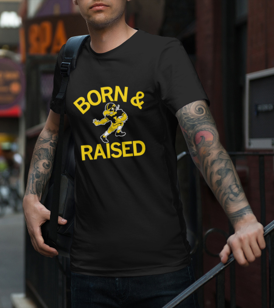 Iowa Hawkeyes Born And Raised Vintage Herky The Hawk T-Shirt