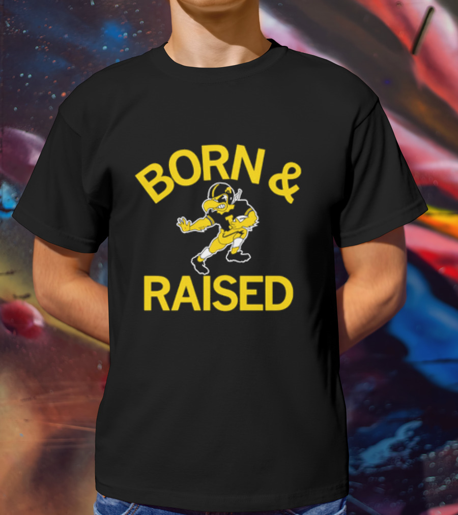 Iowa Hawkeyes Born And Raised Vintage Herky The Hawk T-Shirt