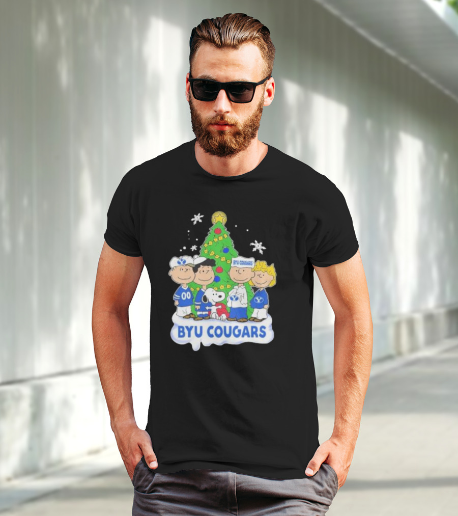BYU Cougars Peanuts Characters Christmas Tree T-Shirt