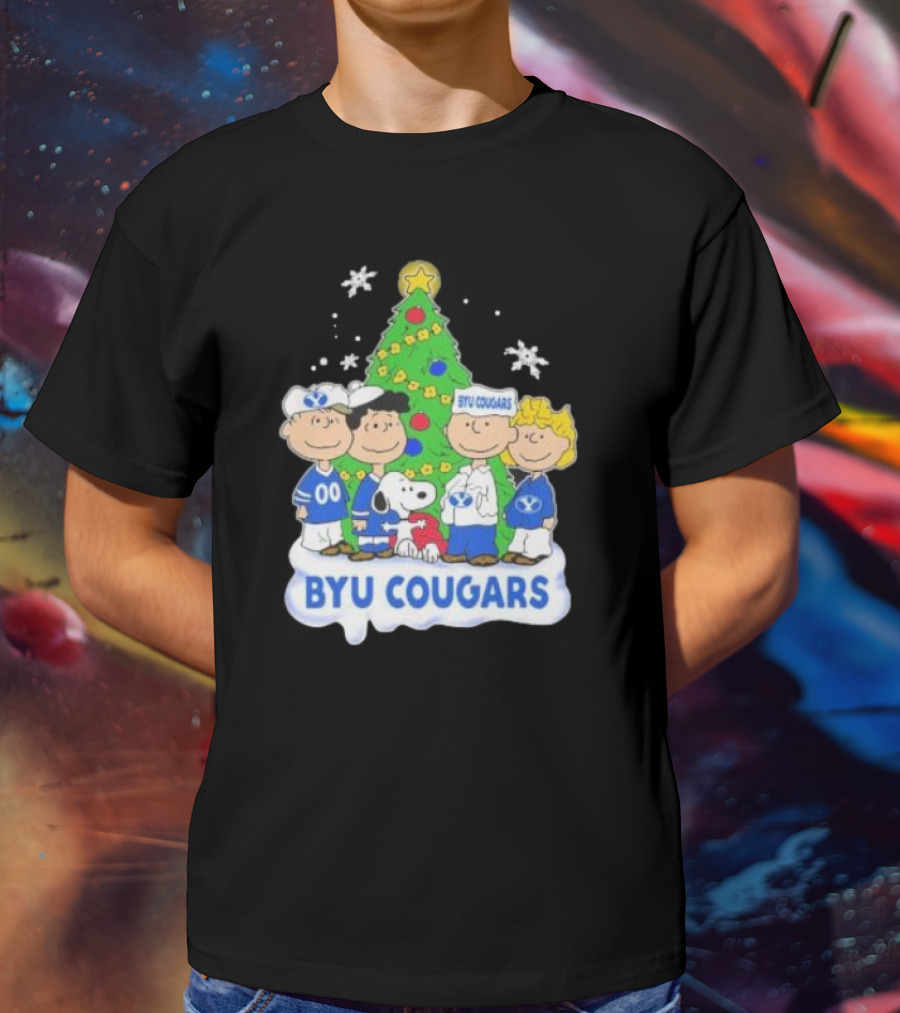 BYU Cougars Peanuts Characters Christmas Tree T-Shirt