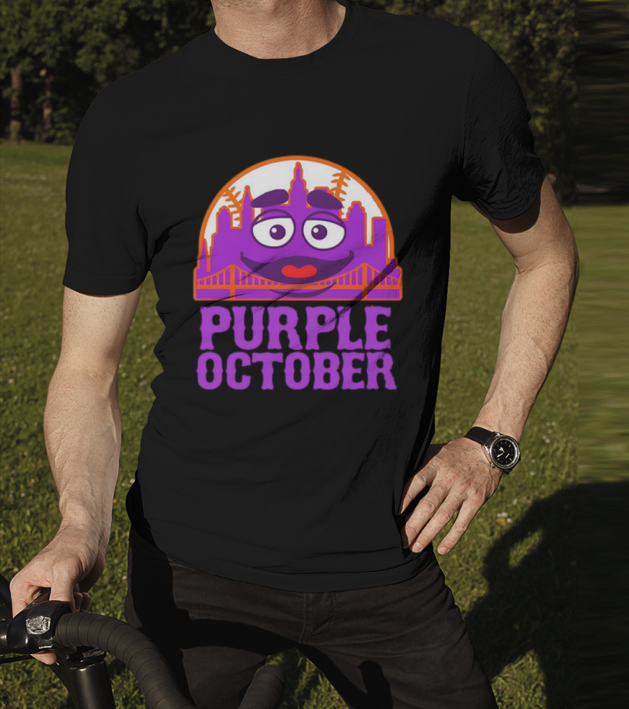 Grimace Purple October New York Mets MLB Skyline Baseball T-Shirt
