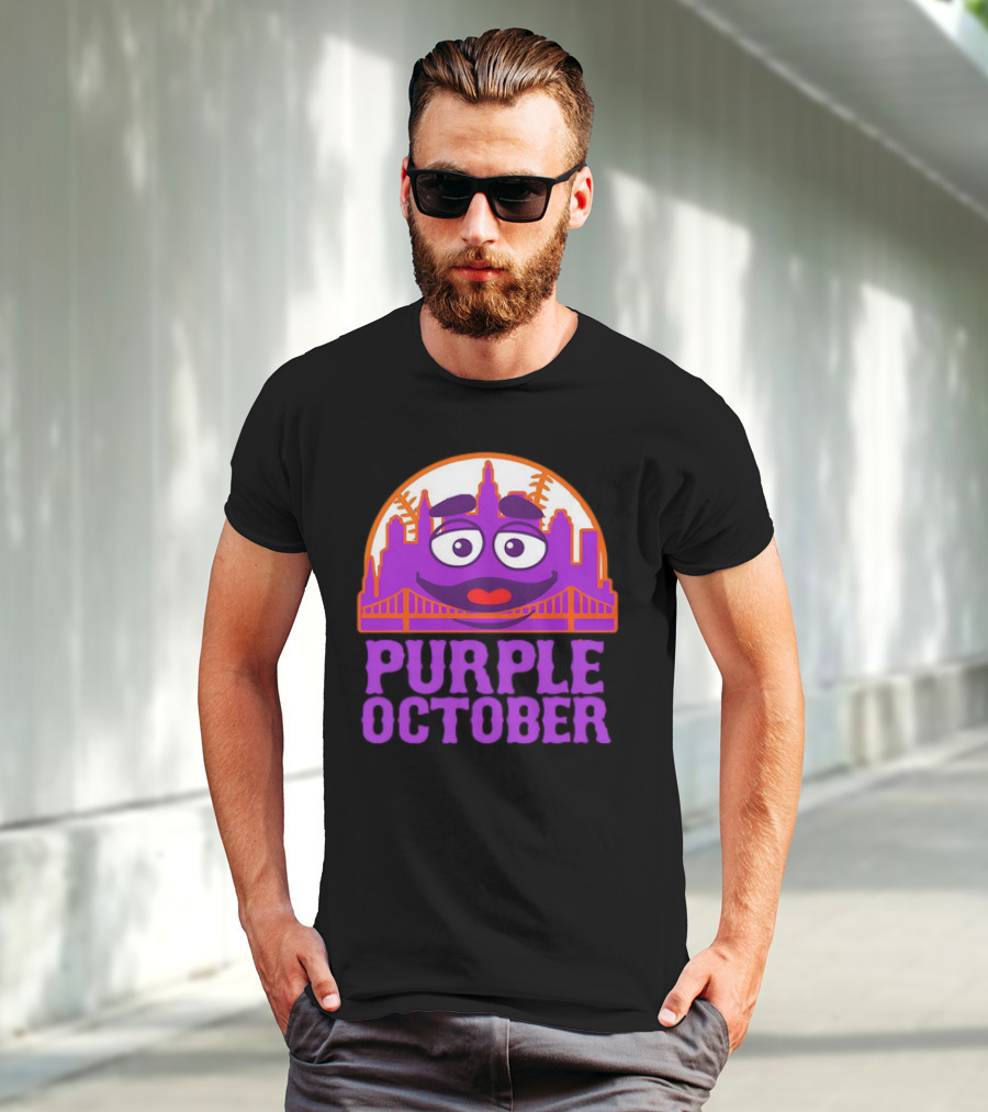 Grimace Purple October New York Mets MLB Skyline Baseball T-Shirt