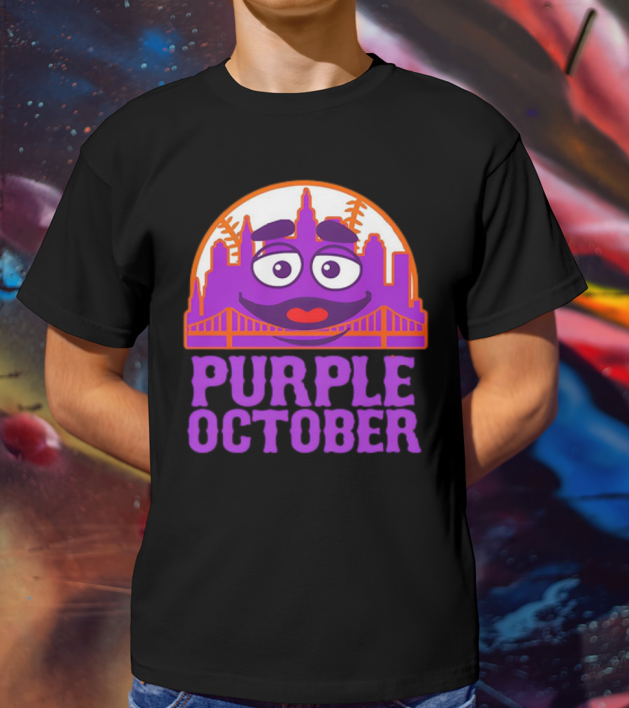 Grimace Purple October New York Mets MLB Skyline Baseball T-Shirt