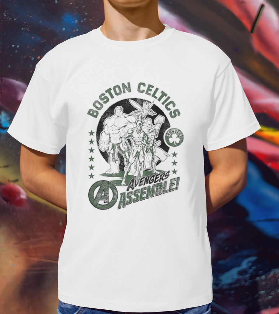 Boston Celtics Marvel Avengers Assemble Crossover Collaboration T-Shirt