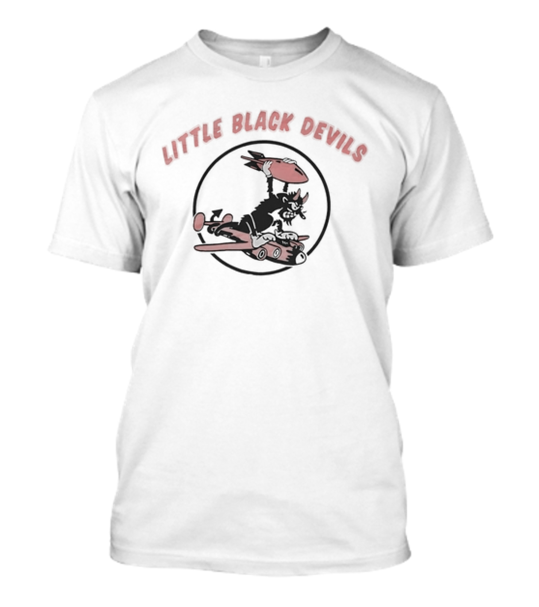 Little Black Devils Cartoon Character Holding Bomb On Airplane T-Shirt
