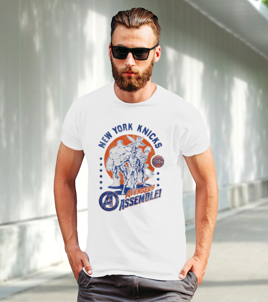 New York Knicks Avengers Assemble NBA Marvel Collaboration T-Shirt