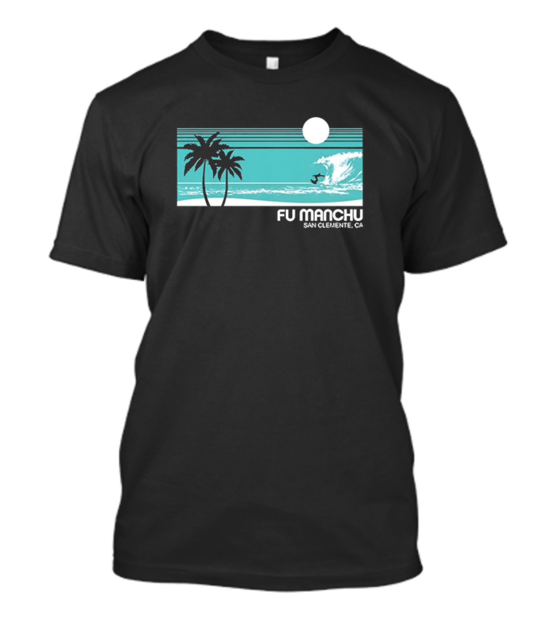 FU Manchu San Clemente CA Surfing Palm Trees Moon Wave T-Shirt