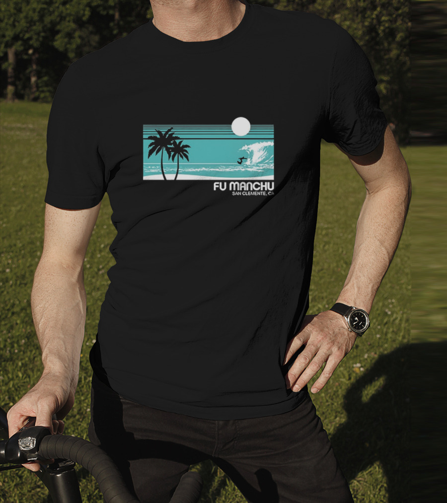 FU Manchu San Clemente CA Surfing Palm Trees Moon Wave T-Shirt