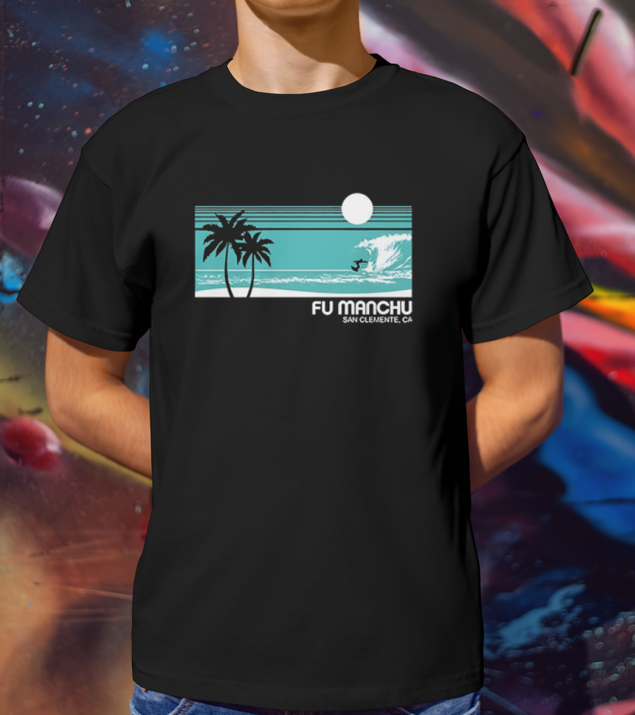 FU Manchu San Clemente CA Surfing Palm Trees Moon Wave T-Shirt