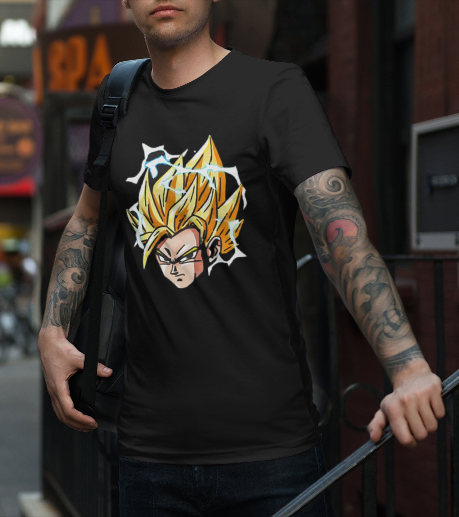Son Goku Super Saiyan Dragon Ball Z Lightning Aura Face T-Shirt