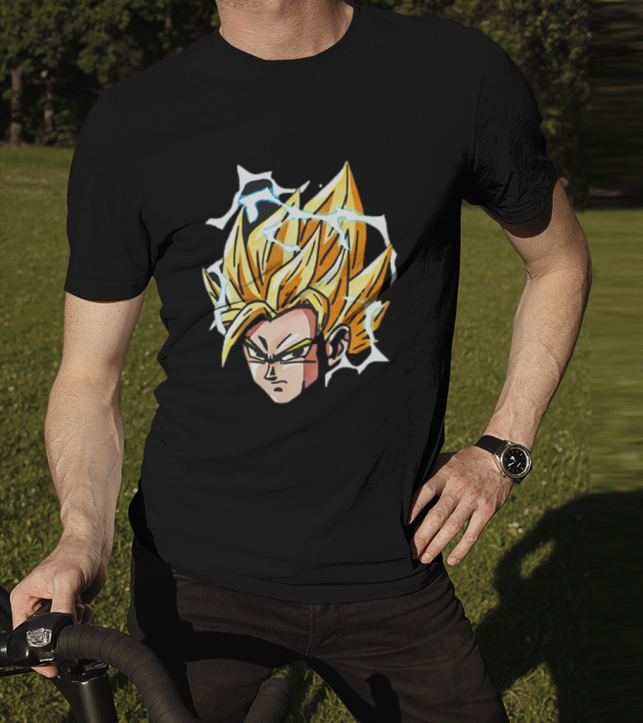 Son Goku Super Saiyan Dragon Ball Z Lightning Aura Face T-Shirt