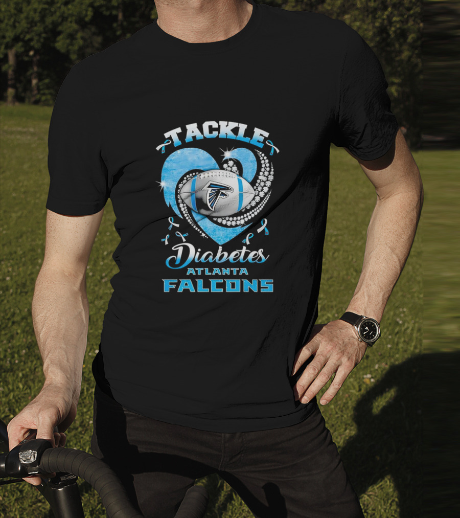 Tackle Diabetes Atlanta Falcons Heart Football Blue Awareness T-Shirt