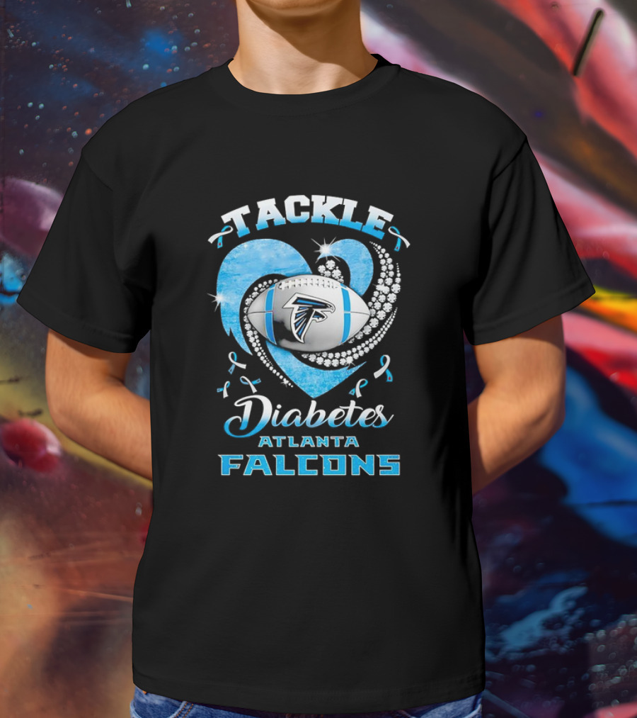Tackle Diabetes Atlanta Falcons Heart Football Blue Awareness T-Shirt