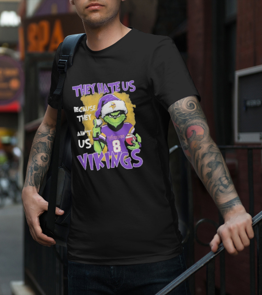 They Hate Us Because They Ain’t Us Grinch Vikings Christmas Purple Santa Football T-Shirt