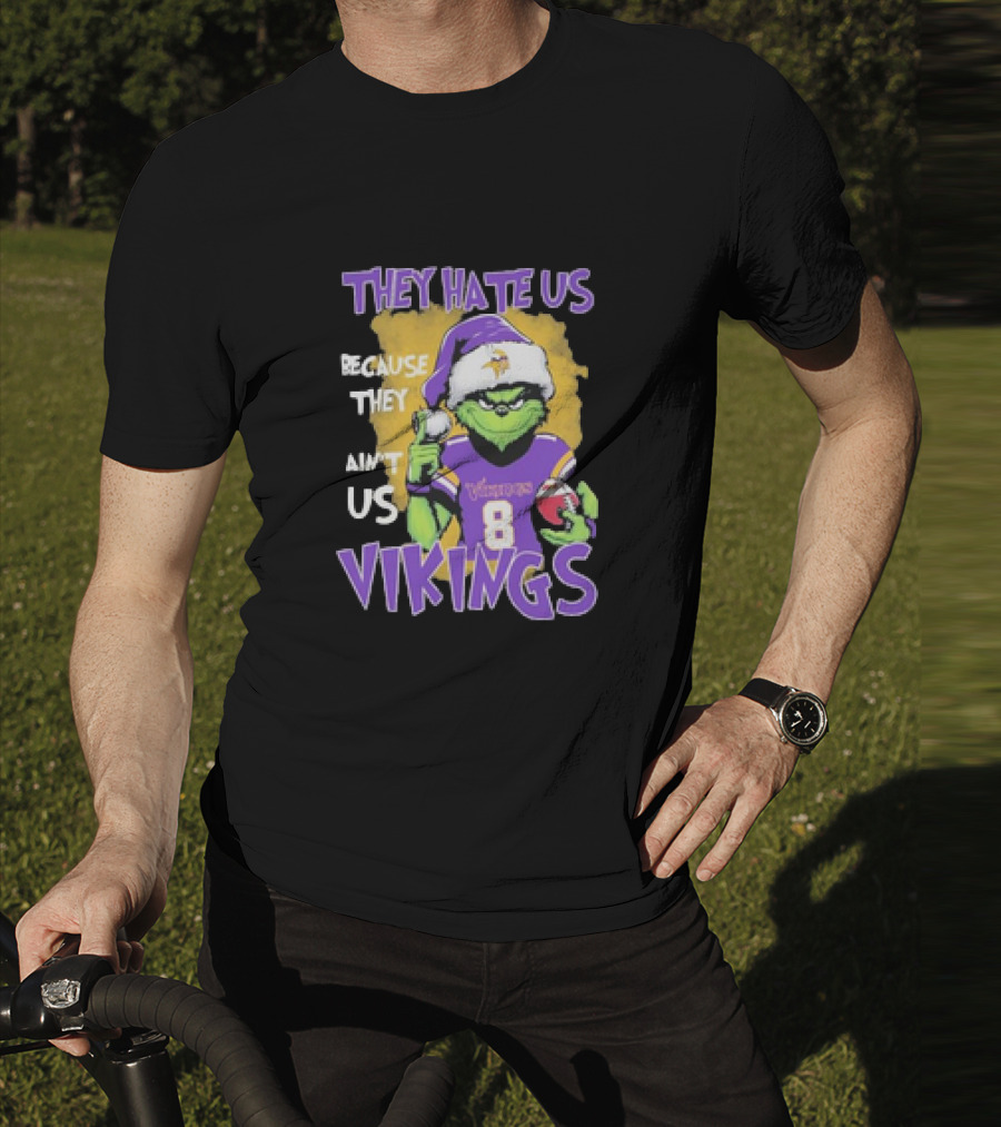 They Hate Us Because They Ain’t Us Grinch Vikings Christmas Purple Santa Football T-Shirt