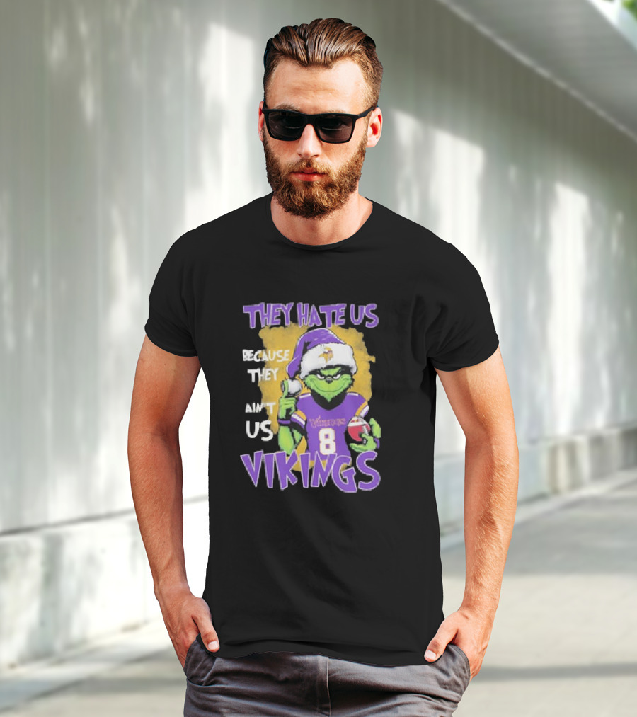 They Hate Us Because They Ain’t Us Grinch Vikings Christmas Purple Santa Football T-Shirt