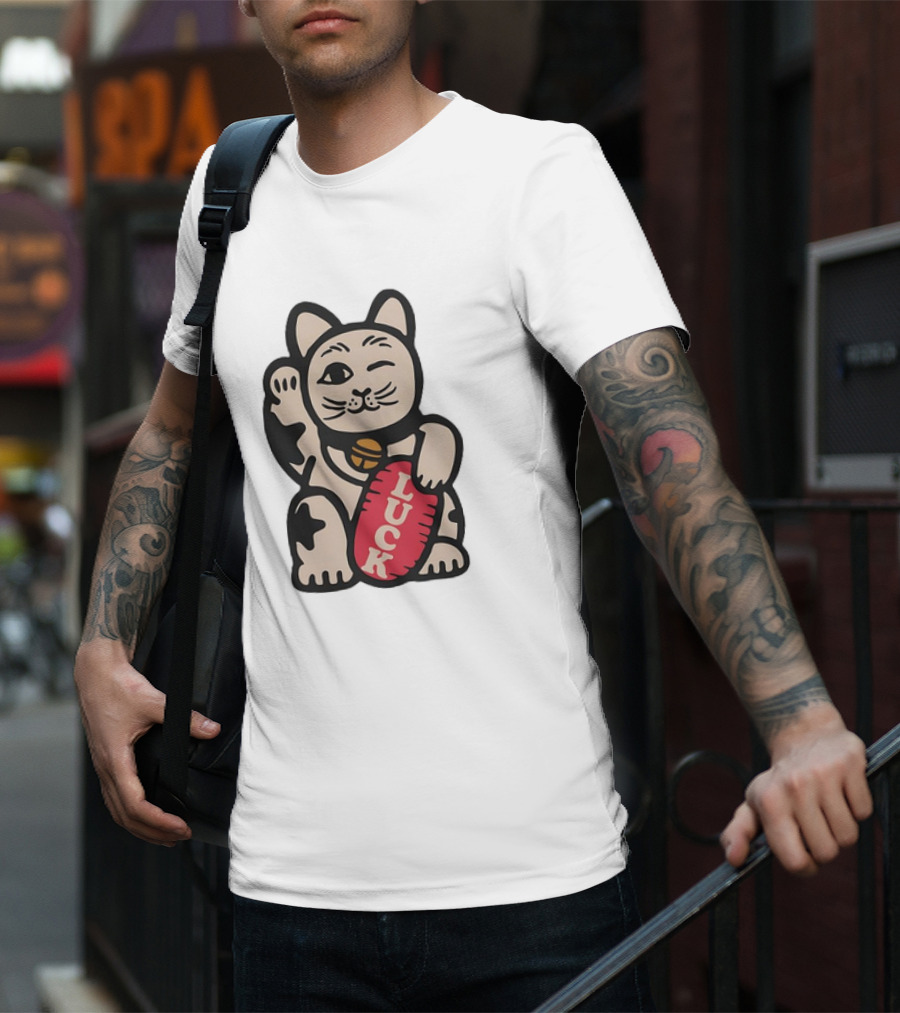 Maneki Lucky Cat Winking With Luck Sign T-Shirt