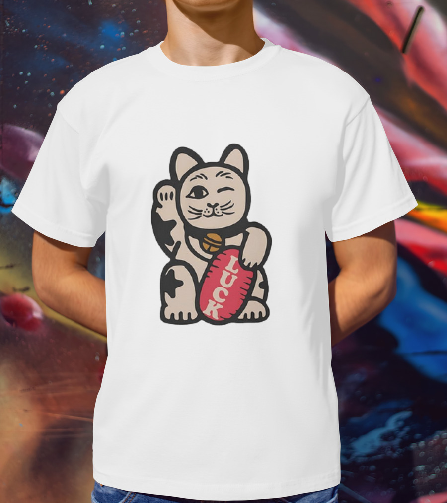 Maneki Lucky Cat Winking With Luck Sign T-Shirt
