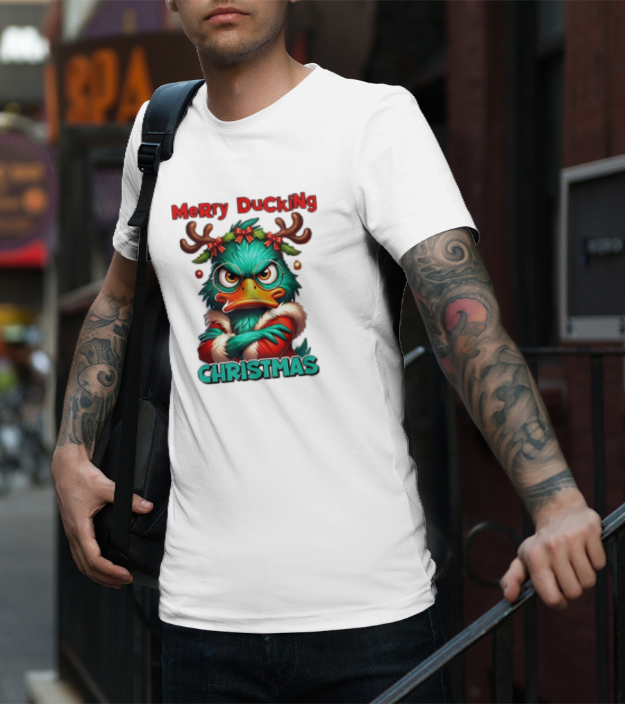 Merry Ducking Grumpy Duck Christmas T-Shirt