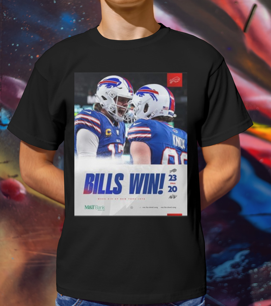 Bills Win 23-20 New York Jets NFL Victory Knox M&T Bank T-Shirt