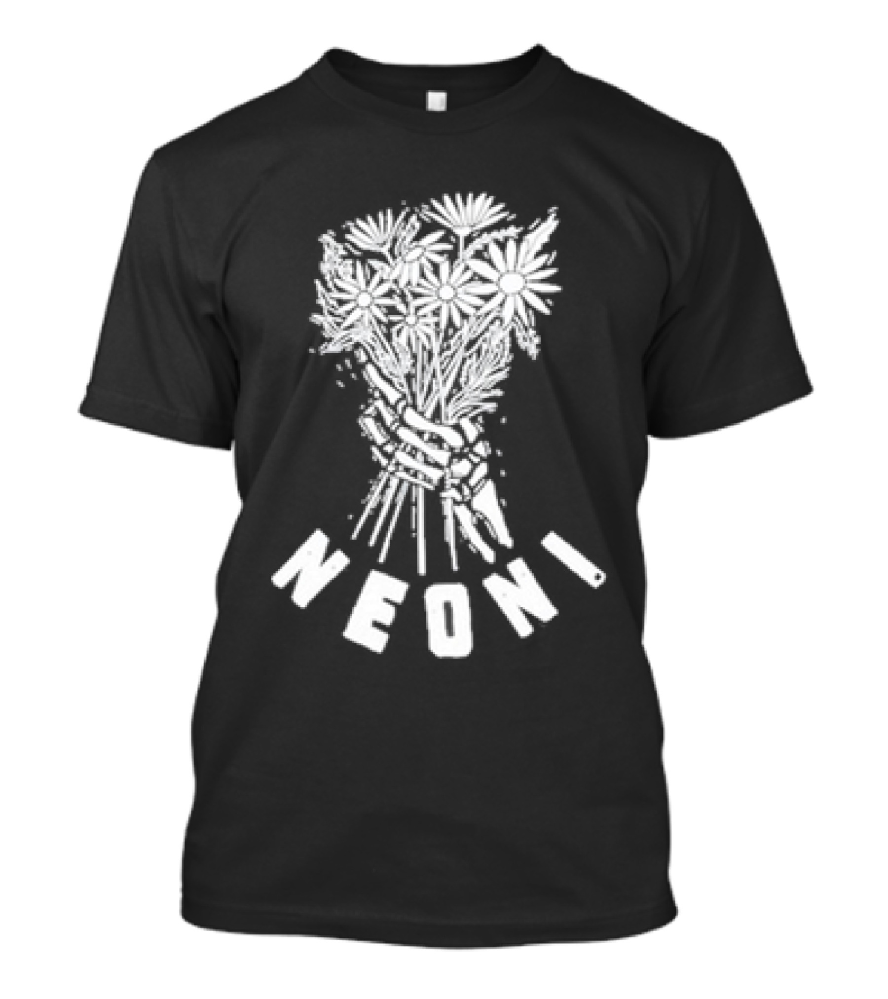 Neoni Skeleton Hand Holding Daisies Bouquet T-Shirt