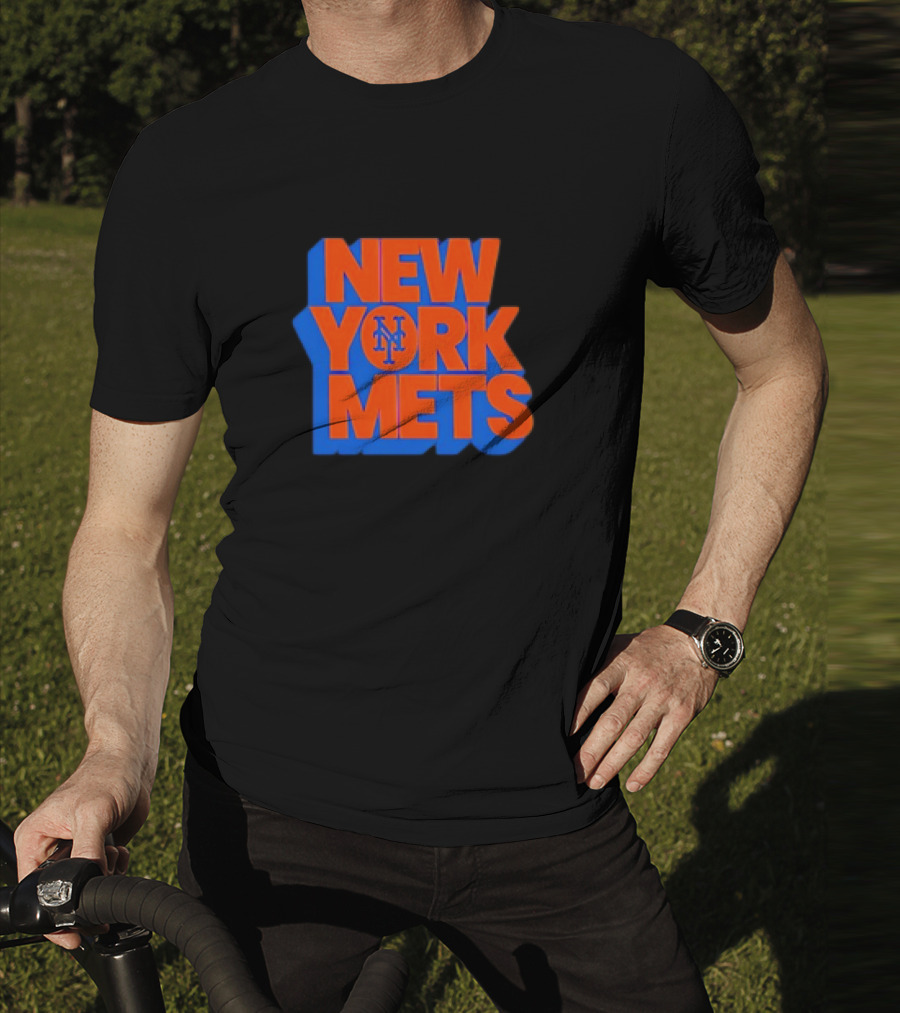 New York Mets Stacked Logo MLB Team Orange Blue T-Shirt