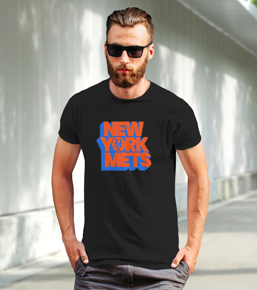 New York Mets Stacked Logo MLB Team Orange Blue T-Shirt