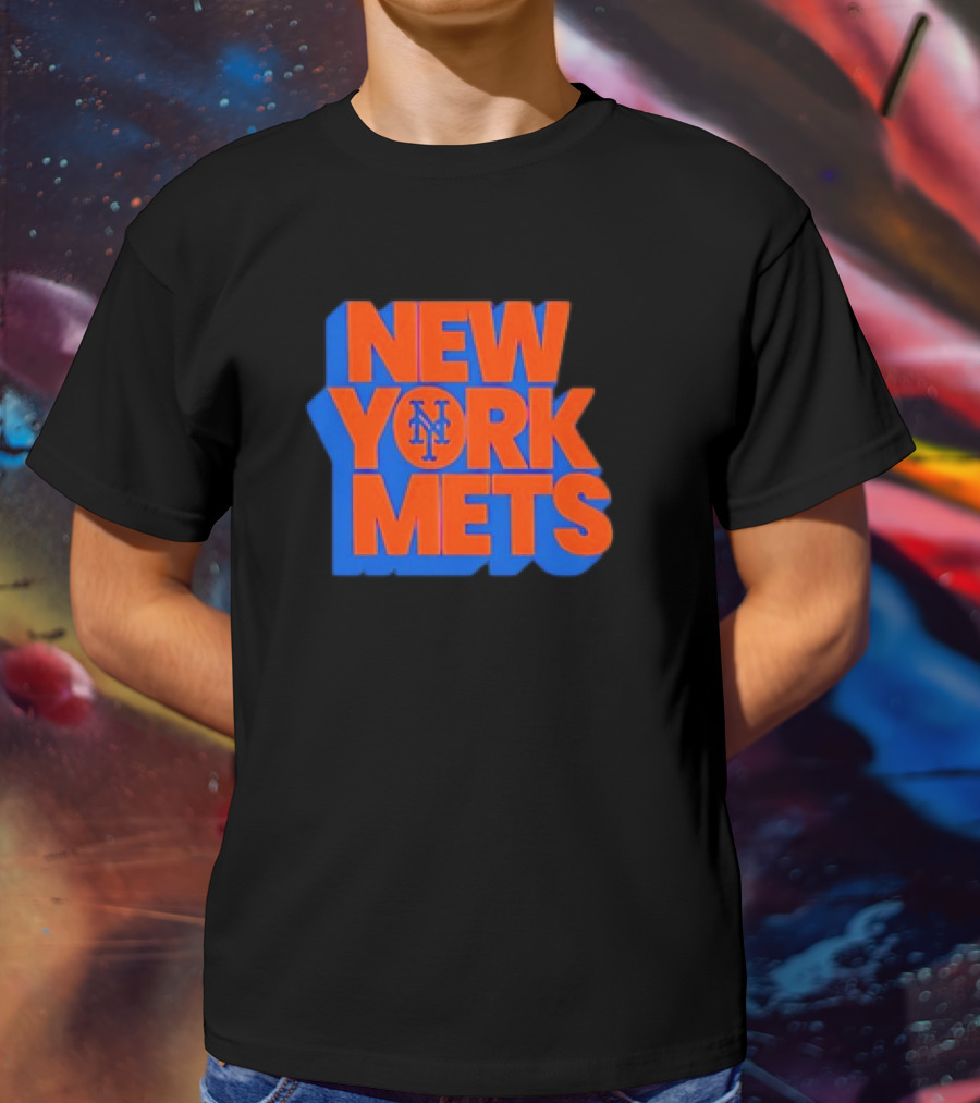 New York Mets Stacked Logo MLB Team Orange Blue T-Shirt