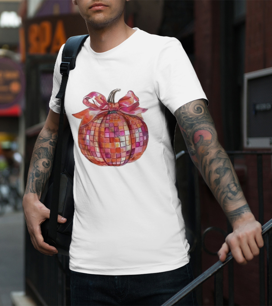 Retro Coquette Mosaic Bow Pumpkin T-Shirt