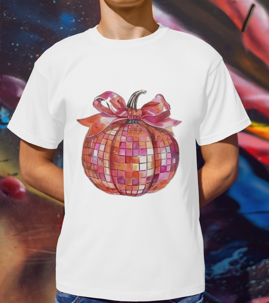 Retro Coquette Mosaic Bow Pumpkin T-Shirt