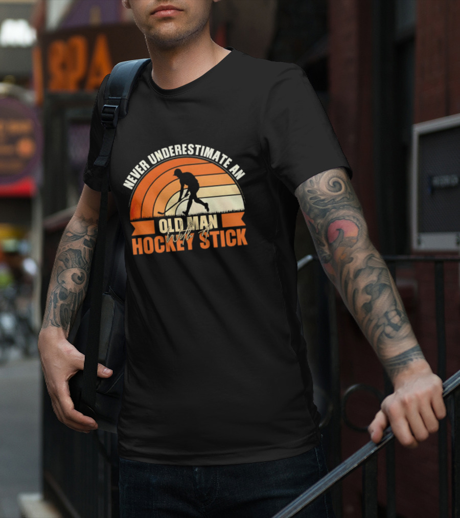 Never Underestimate An Old Man With A Hockey Stick Vintage T-Shirt