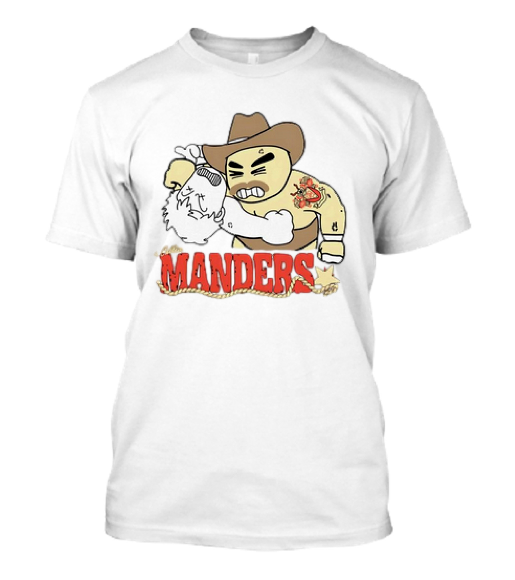 Manders Cartoon Cowboy Punching Drawing T-Shirt