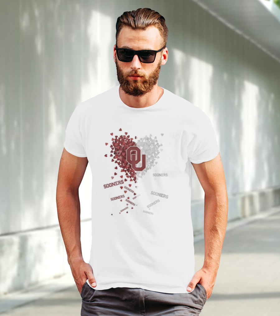 Oklahoma Sooners OU Logo Heart With Sooners Text T-Shirt