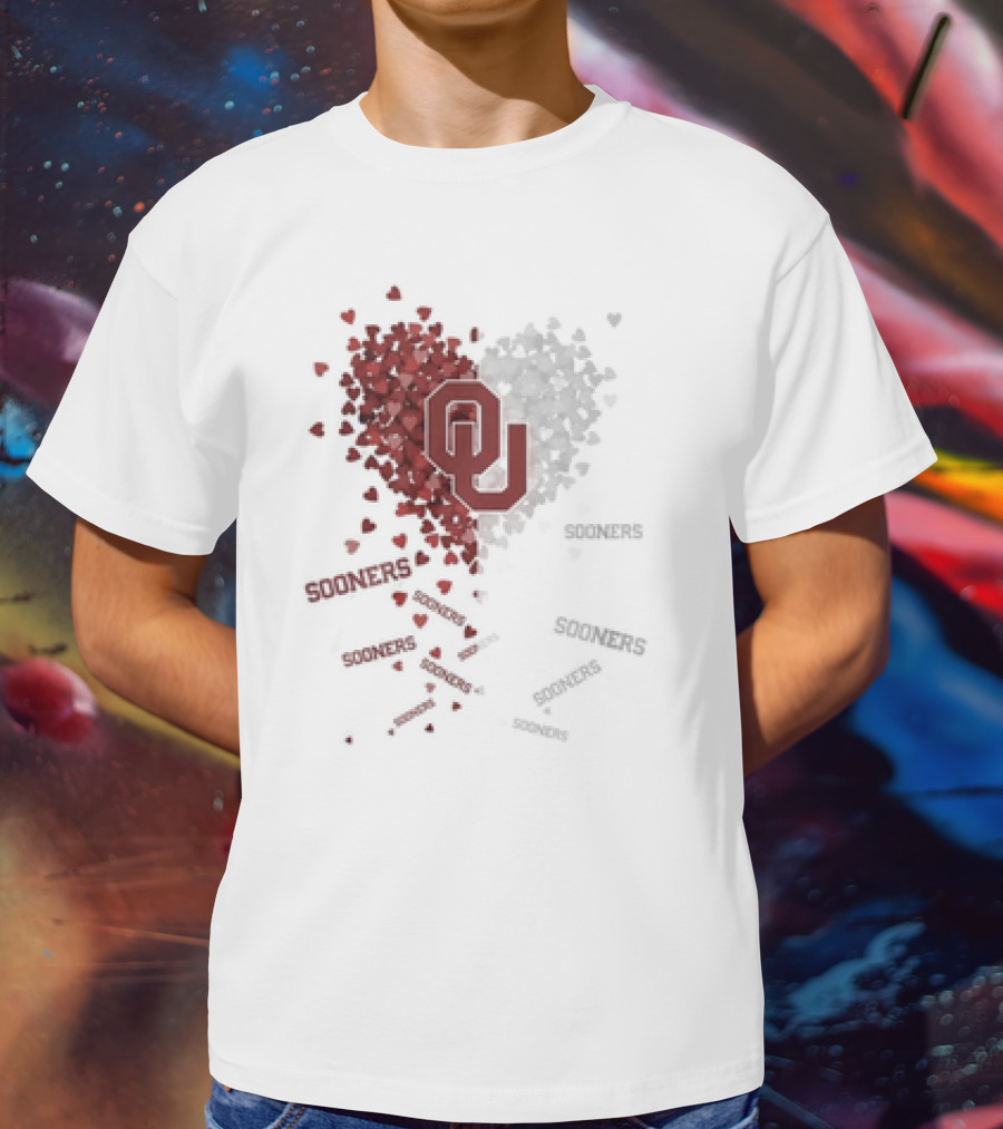 Oklahoma Sooners OU Logo Heart With Sooners Text T-Shirt