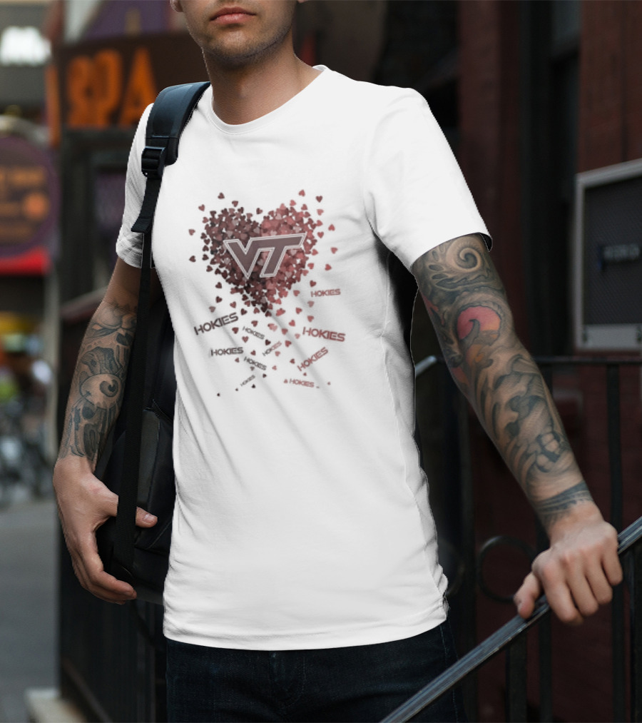 VT Hokies Heart With Falling Hokies Text T-Shirt