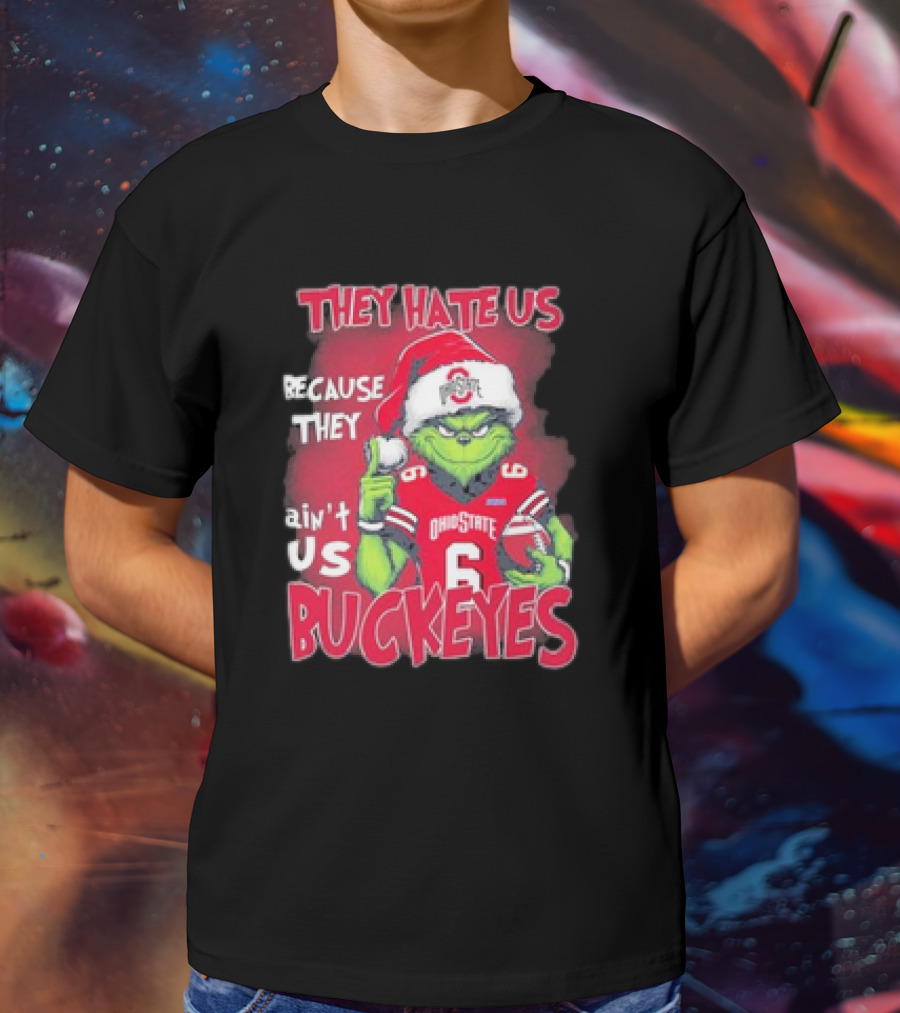 They Hate Us Because They Ain’t Us Ohio State Buckeyes Grinch Christmas Football T-Shirt