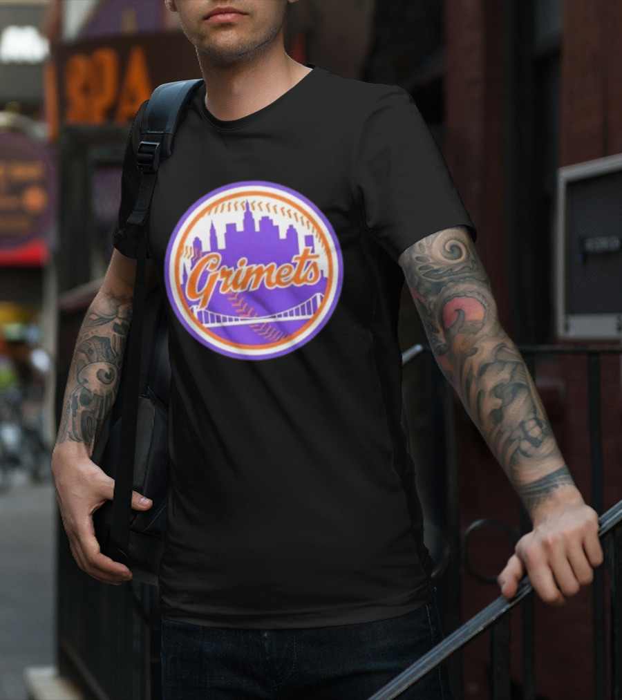 Grimets Ny Mets Skyline Purple Baseball Circle T-Shirt